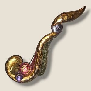 Vintage Modernist Metal Enamel Swirl‎ Brooch Pin